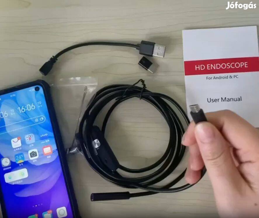 Endoszkópos (5 mm) ipari kamera, mobiltel. csatl.+dugulás elh