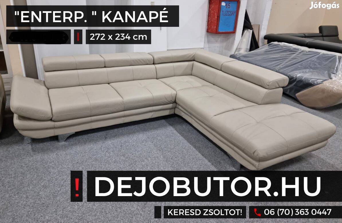 Enterprice kanapé valódi bőr bútor ülőgarnitúra rugós 280x230 szürke