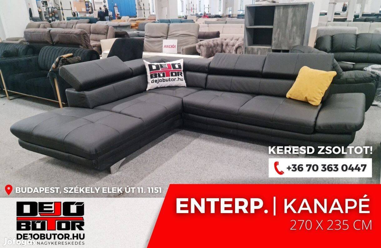 Enterprice sarok kanapé valódi bőr ülőgarnitúra 270x235 cm fekete