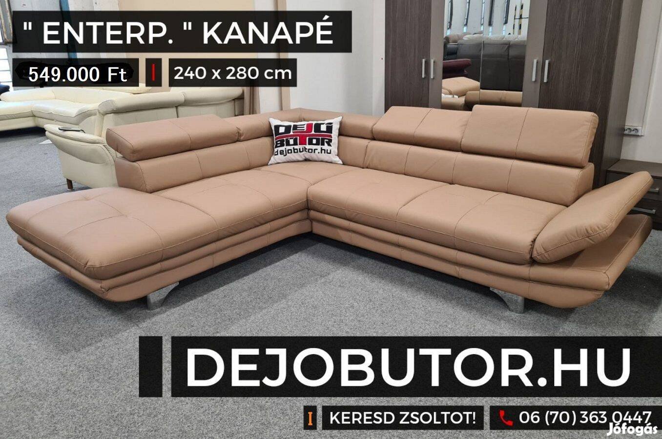 Enterprice sarok valódi bőr kanapé kapucsín ülőgarnitúra rugós 270x238