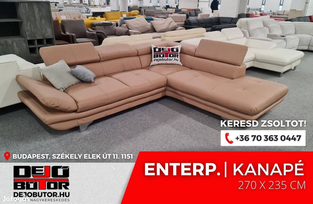 Enterprice sarok valódi bőr kanapé ülőgarnitúra 270x238 cm krém barna
