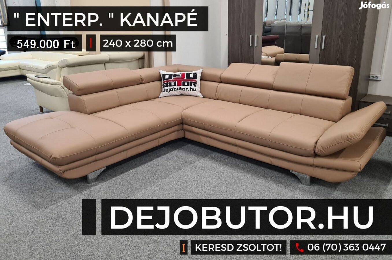 Enterprice sarok valódi bőr rugós kanapé ülőgarnitúra 240x280 cm krém