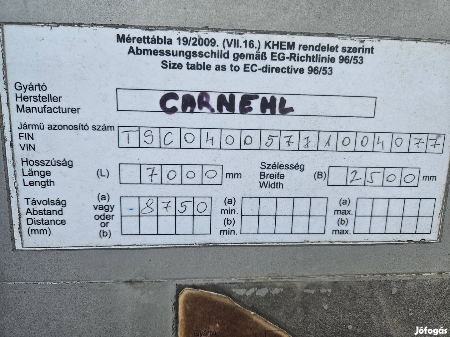Építőipari kéttengelyes pótkocsi eladó
