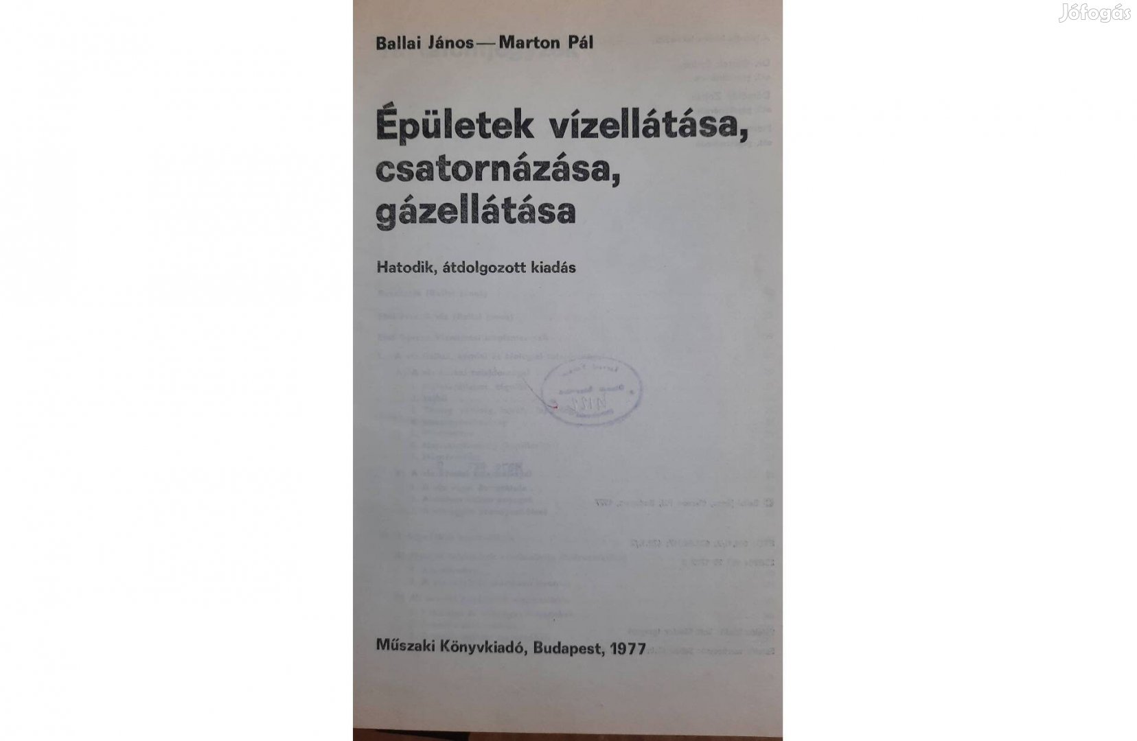 Épületek vízellátása, csatornázása, gázellátása című könyv eladó