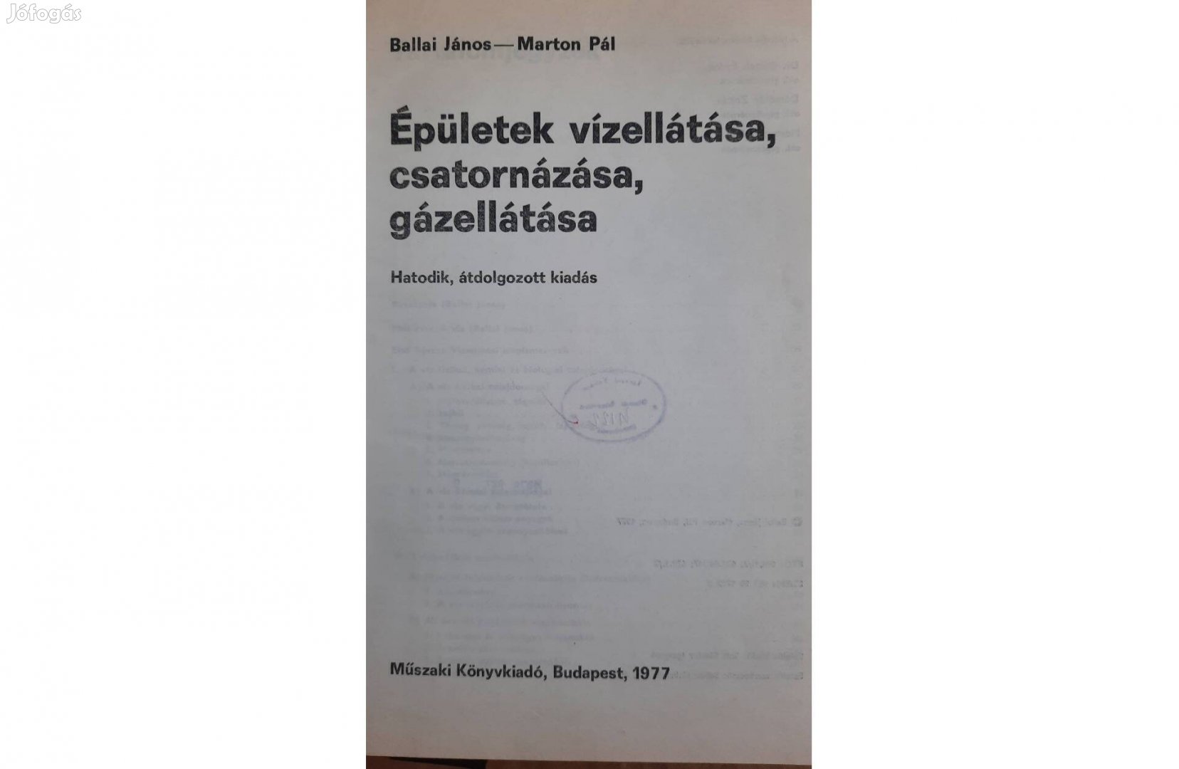 Épületek vízellátása, csatornázása, gázellátása című könyv eladó