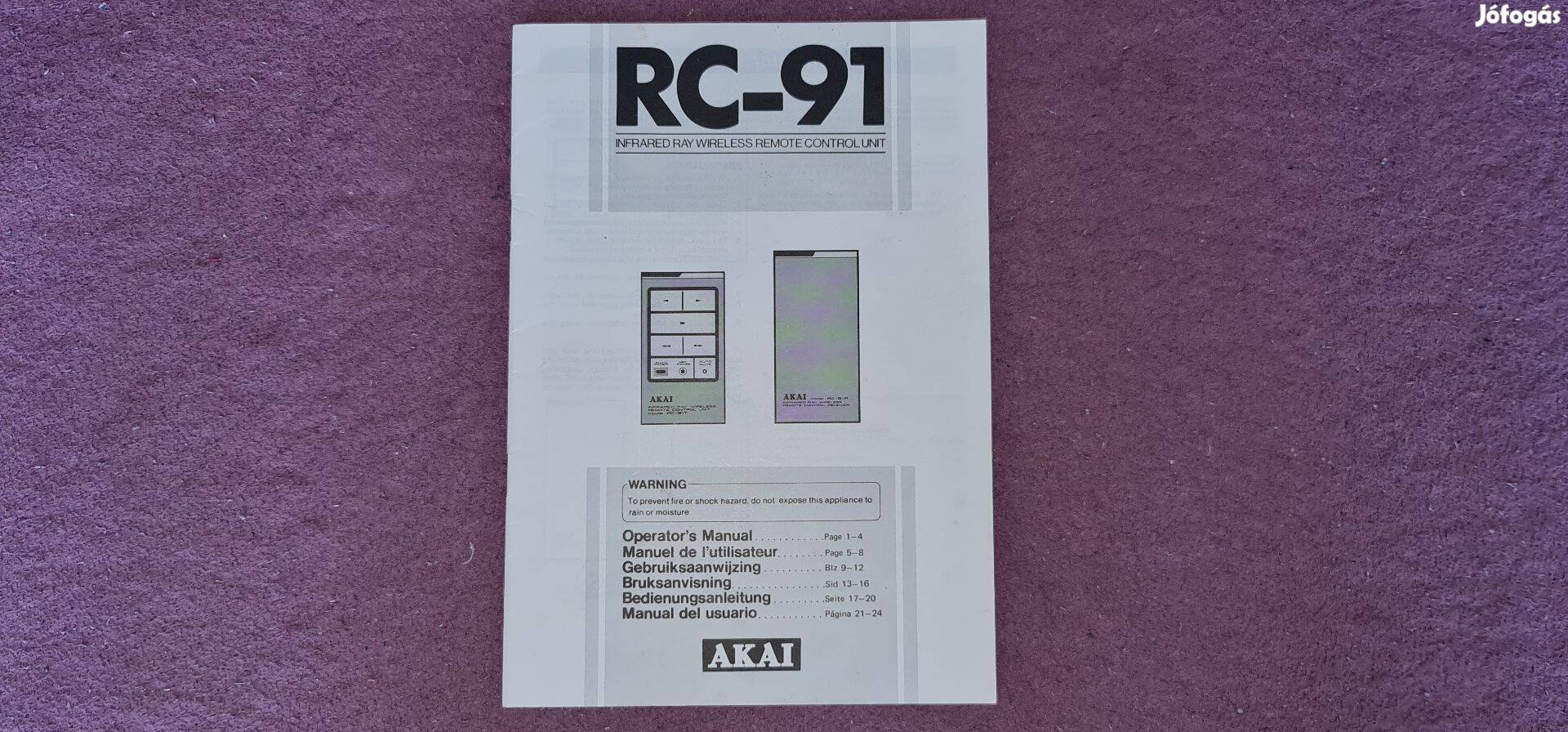 Eredeti Akai RC-91 használati útmutató Manual Original