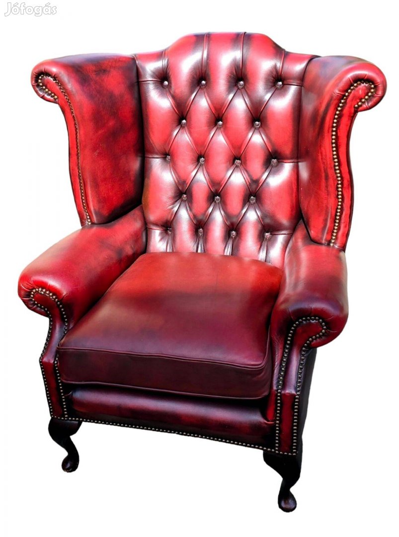 Eredeti Angol Chesterfield Queen Anne füles bőr fotel