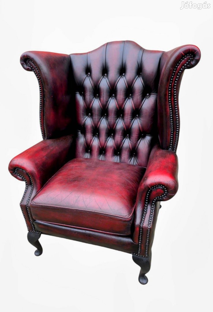 Eredeti Chesterfield Queen Anne füles bőr fotel 2