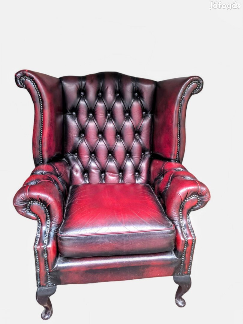 Eredeti Chesterfield Queen Anne füles bőr fotel