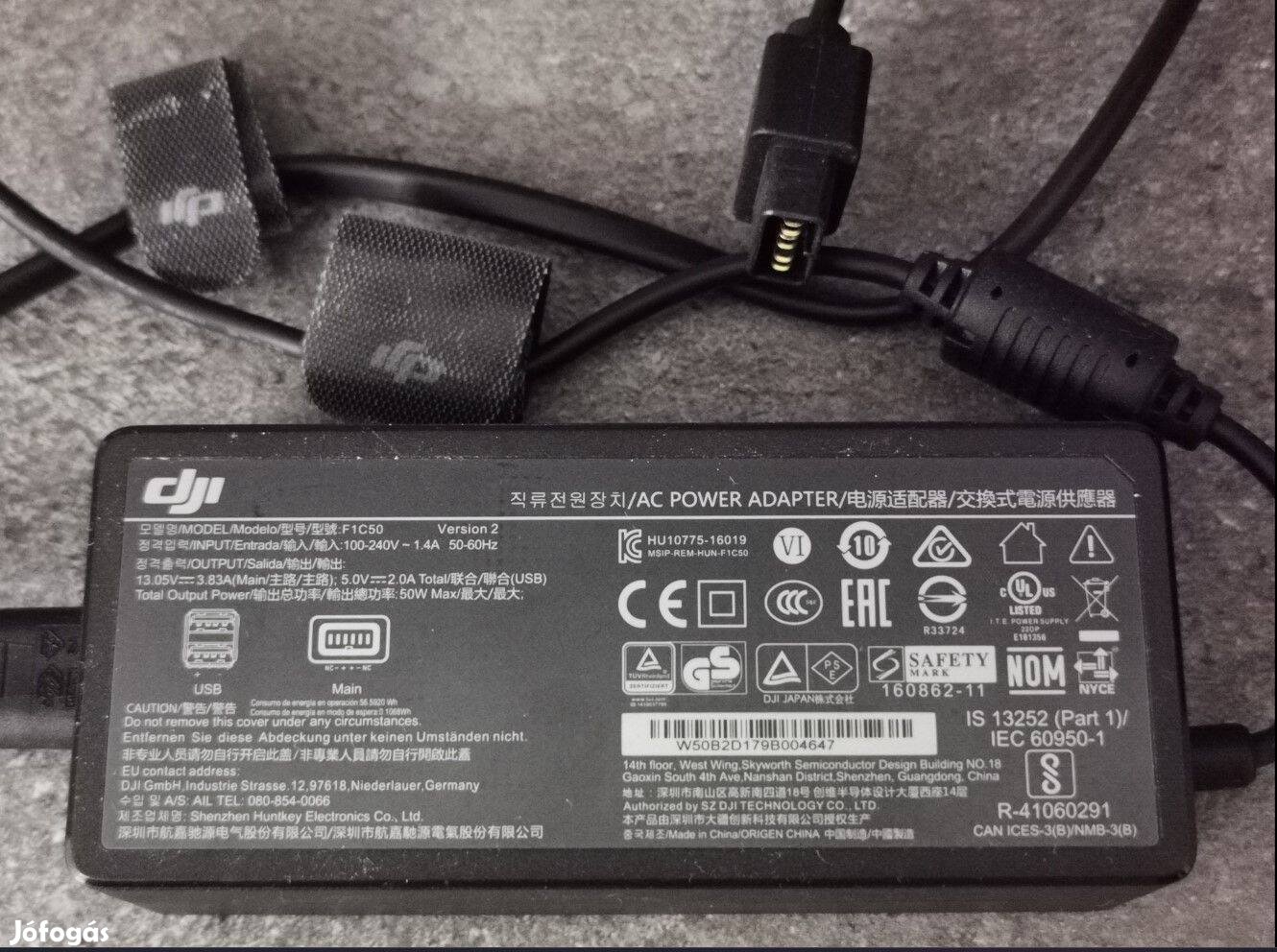 Eredeti DJI Mavic Pro F1C50 AC Power Adapter tápegység