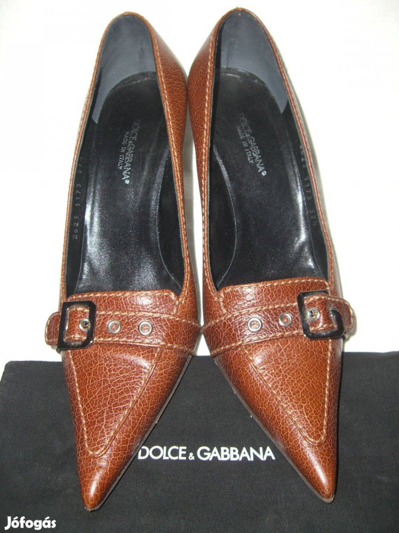 Eredeti Dolce & Gabbana D&G magassarkú barna bőr cipő - 37,5
