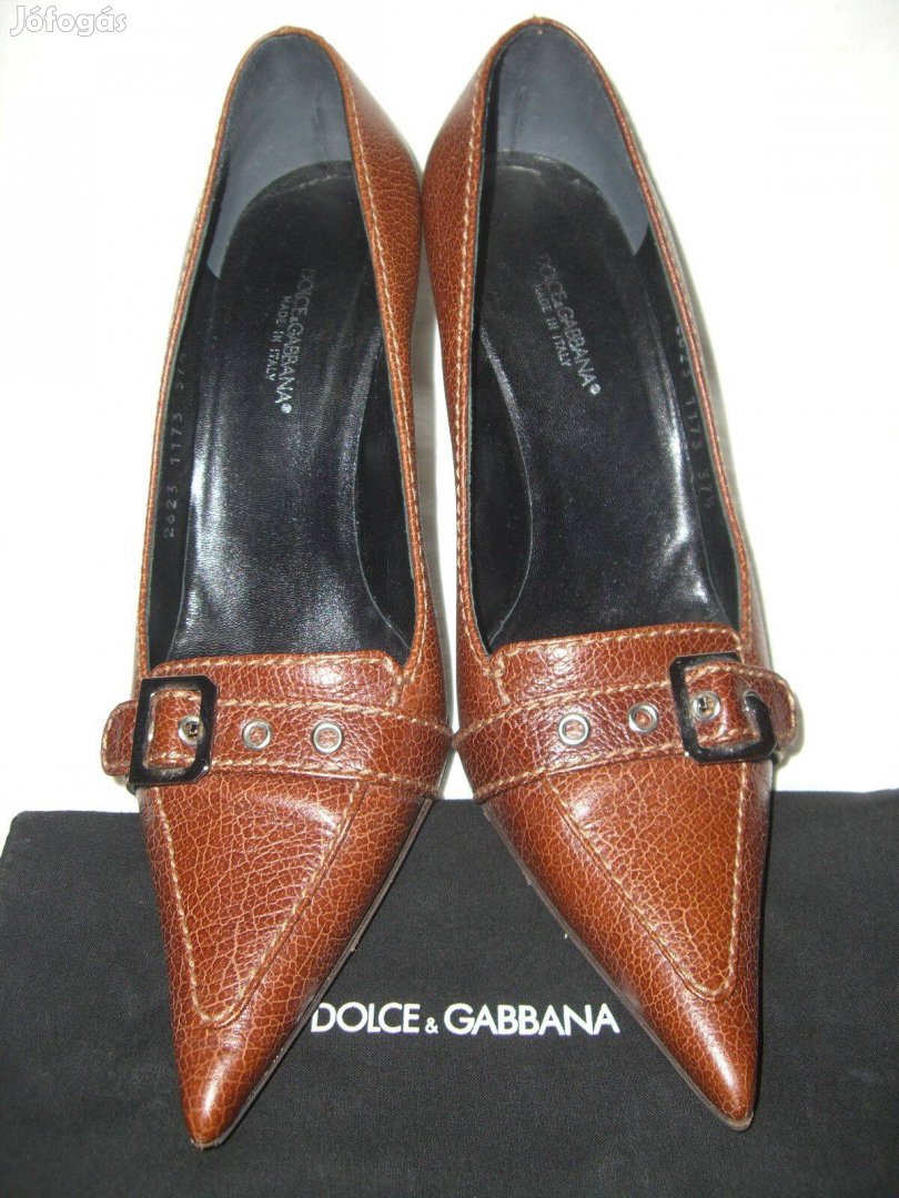 Eredeti Dolce & Gabbana D&G magassarkú barna bőr cipő - 37,5