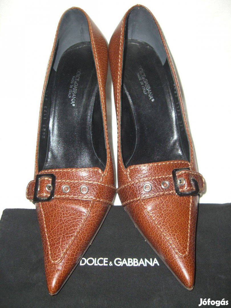 Eredeti Dolce & Gabbana D&G magassarkú barna bőr cipő - 37,5