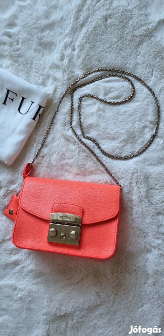 Eredeti Furla Metropolis neon pinkes-narancs bőr crossbody/ kézitáska