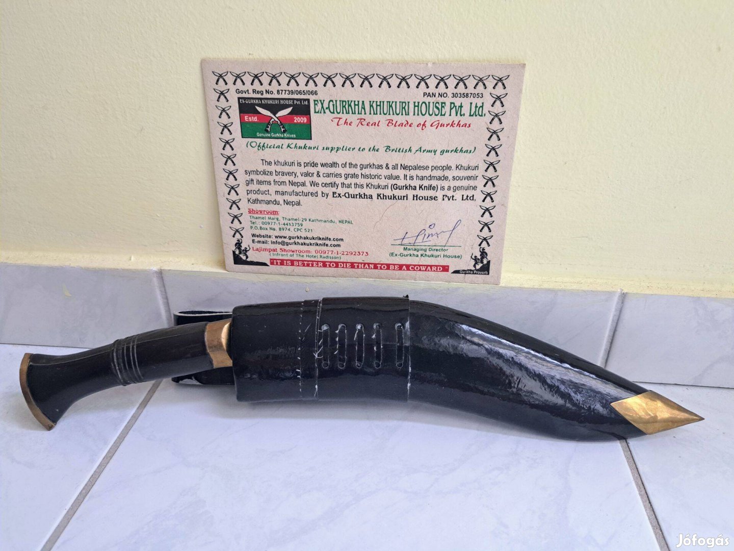 Eredeti Gurkha Khukuri kés Nepálból tanúsítvánnyal 40.5 cm