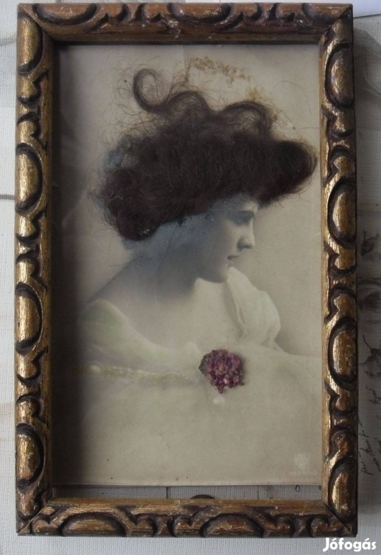 Eredeti Hajjal és száraz virággal díszített ritka régi képeslap