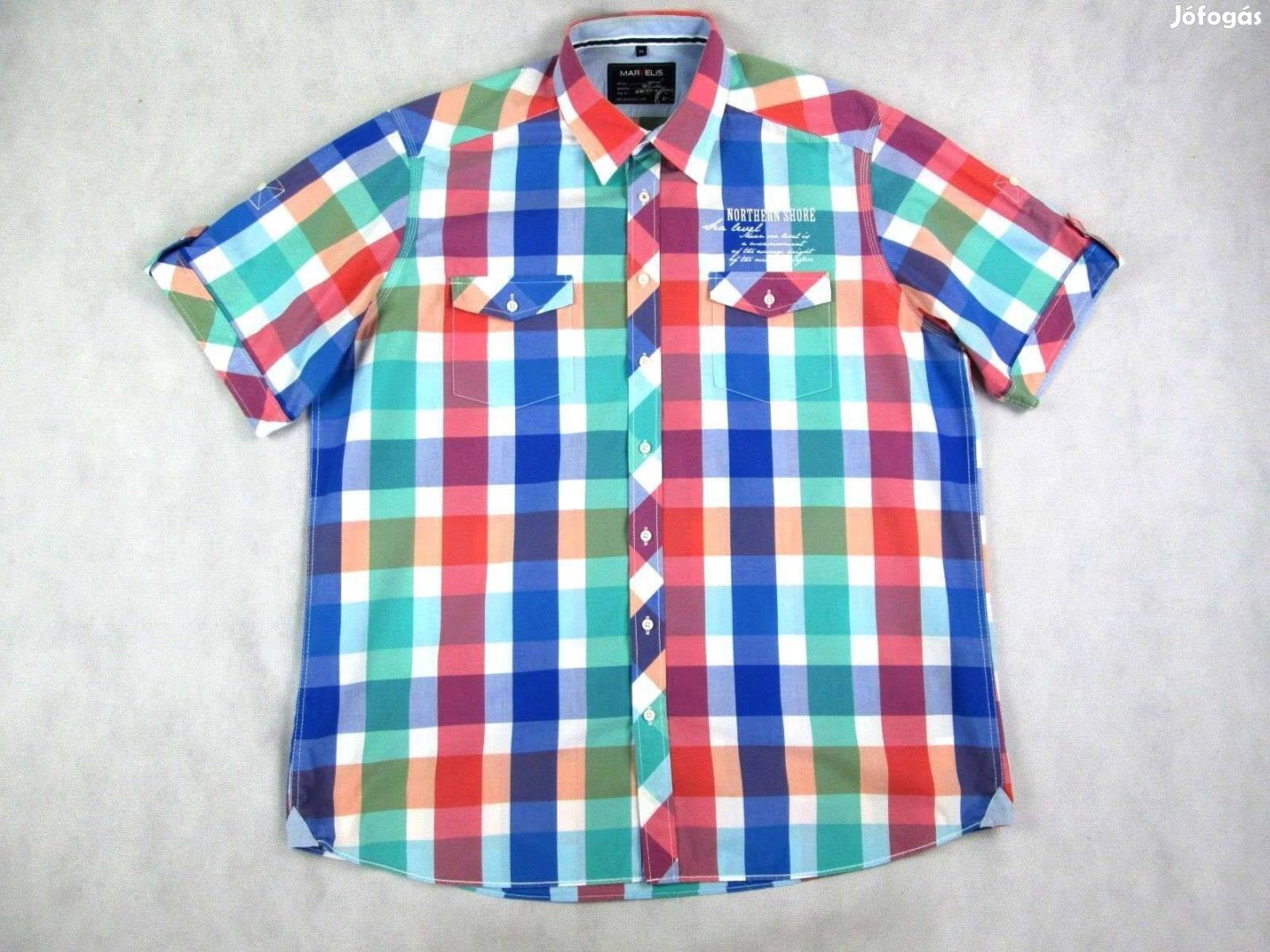 Eredeti Marvelis XL 2XL Elegáns Kockás Rövid Ujjú Férfi ING