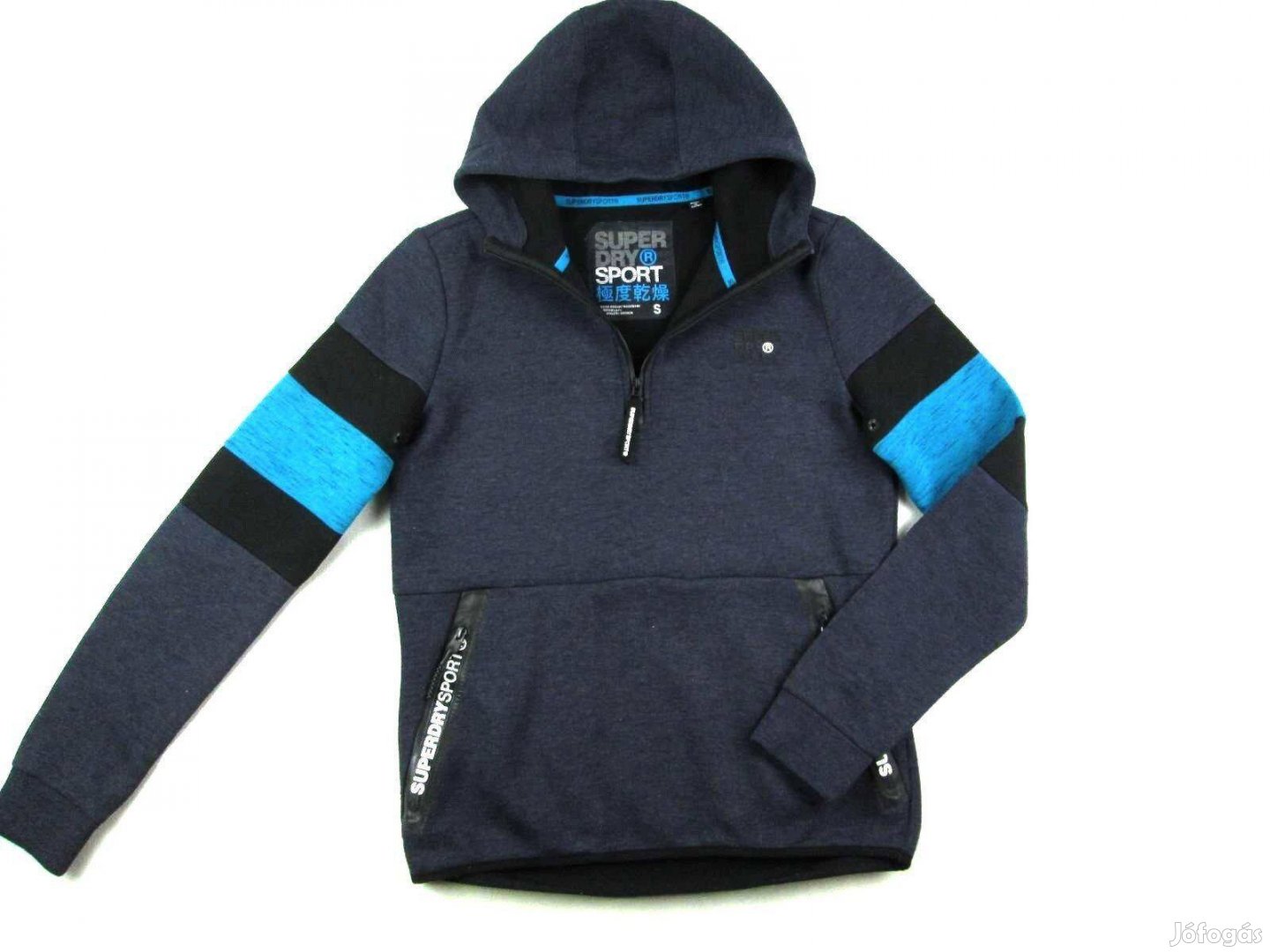 Eredeti Superdry Sport S Férfi Szürkés-KÉK Kapucnis Pulóver
