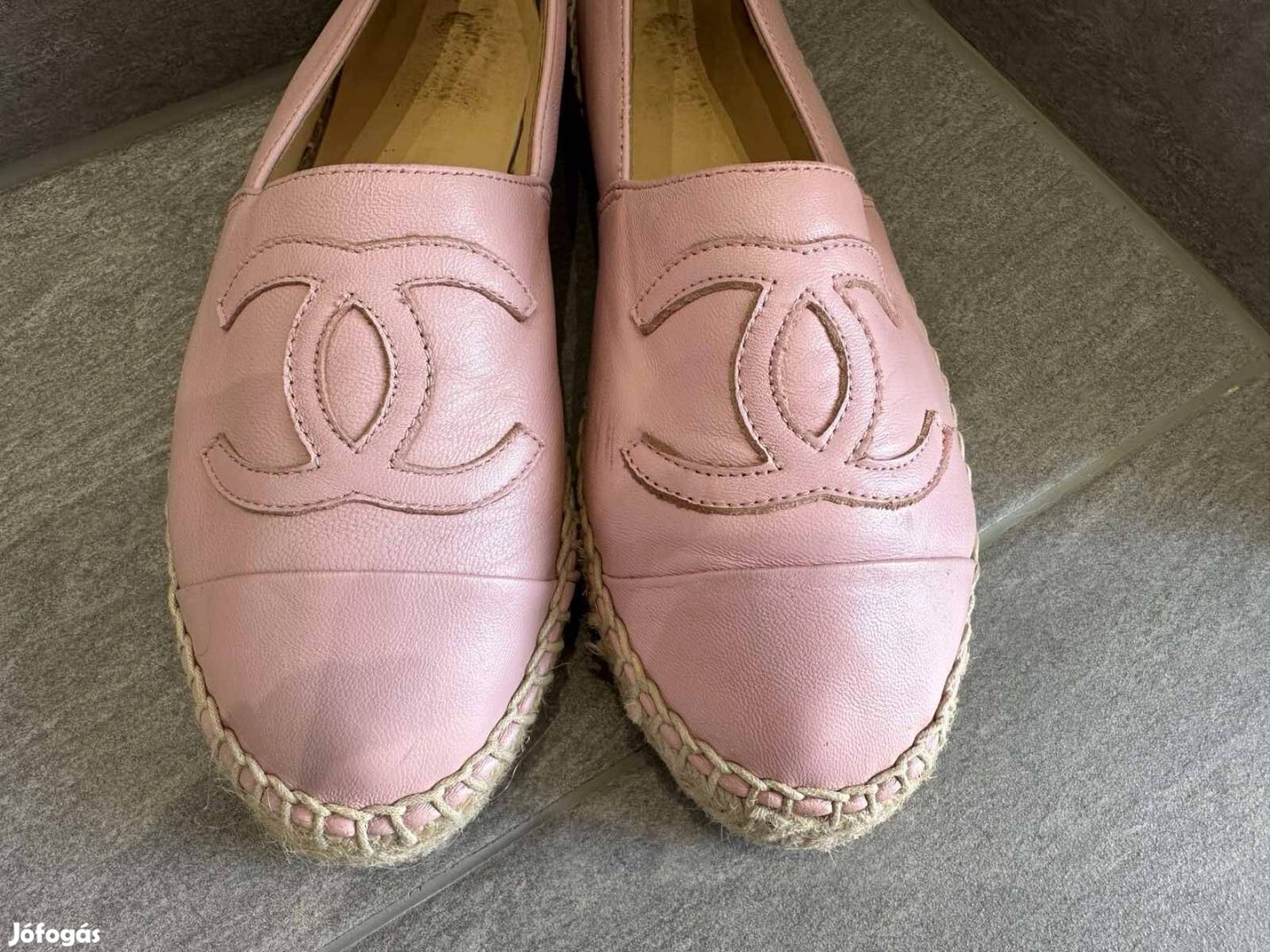 Eredeti bőr Chanel Espadrilles rózsaszín Női espadrilles cipő 37/38