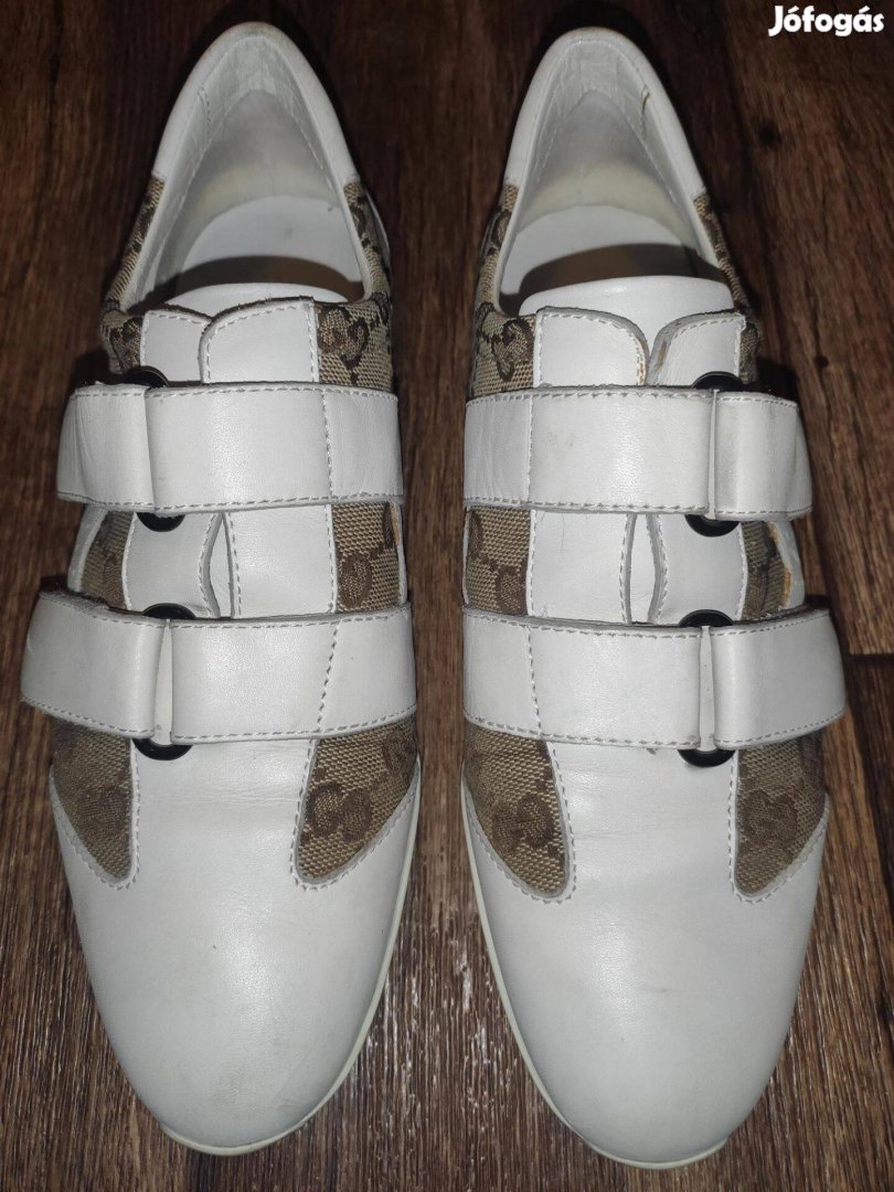Eredeti fehér bőr / szövet Gucci GG tépőzáras cipő - 36