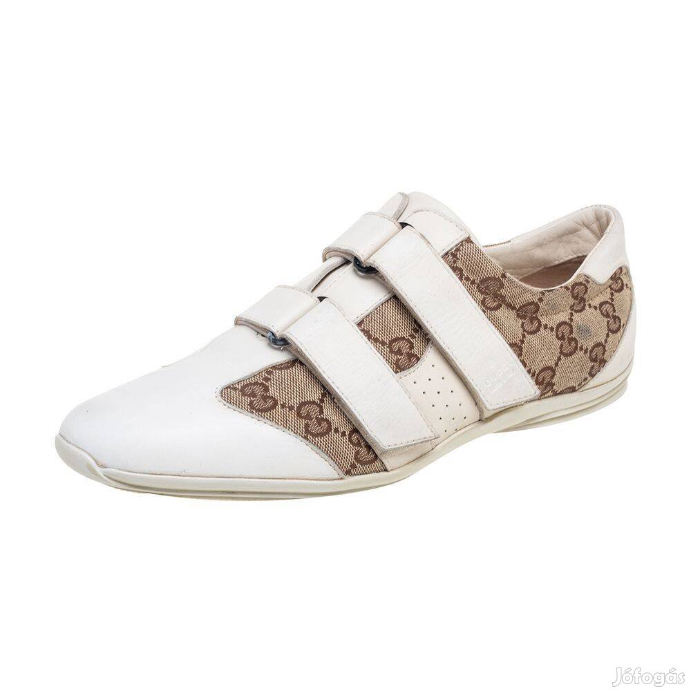 Eredeti fehér bőr / szövet Gucci GG tépőzáras cipő - 36