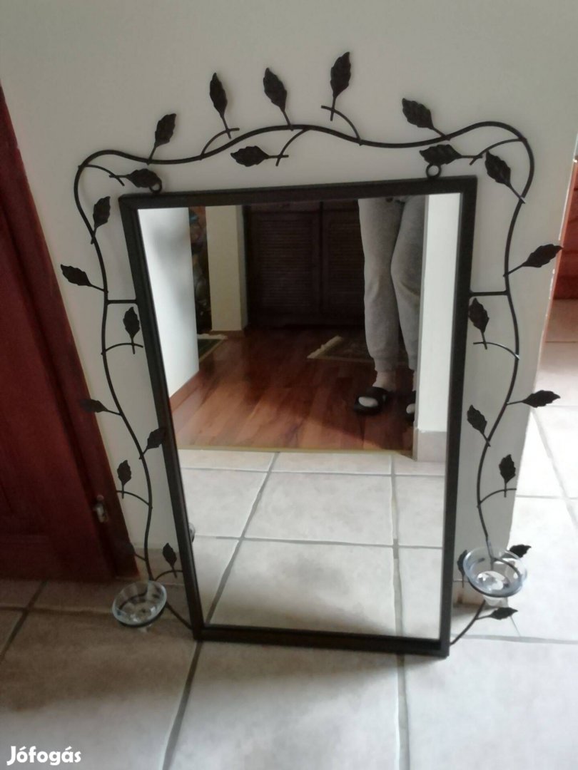 Eredeti kovácsoltvas tükör, falitükör 2 db. mécses,v.