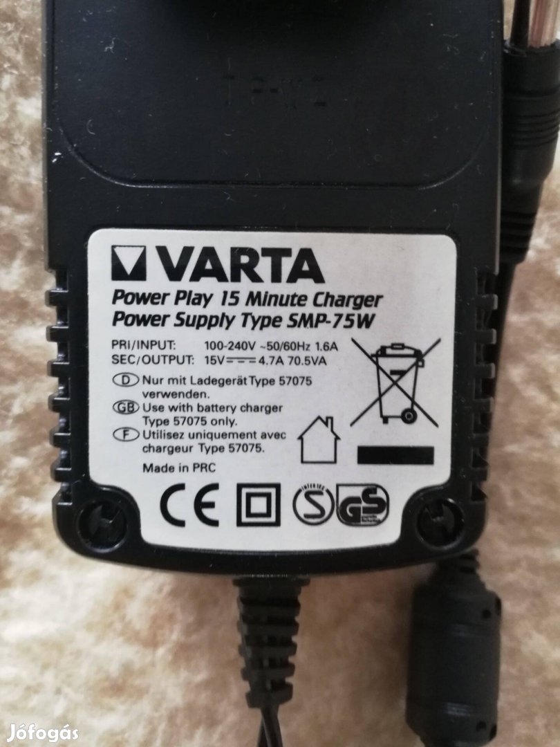 Eredeti tápegység Varta SMP-75W Kimenet: 15V-4,7A