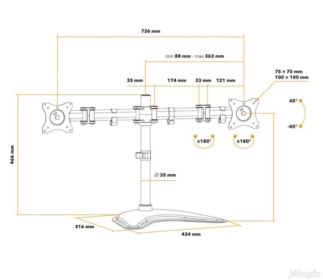 Ergoarm D40B dupla monitor tarto