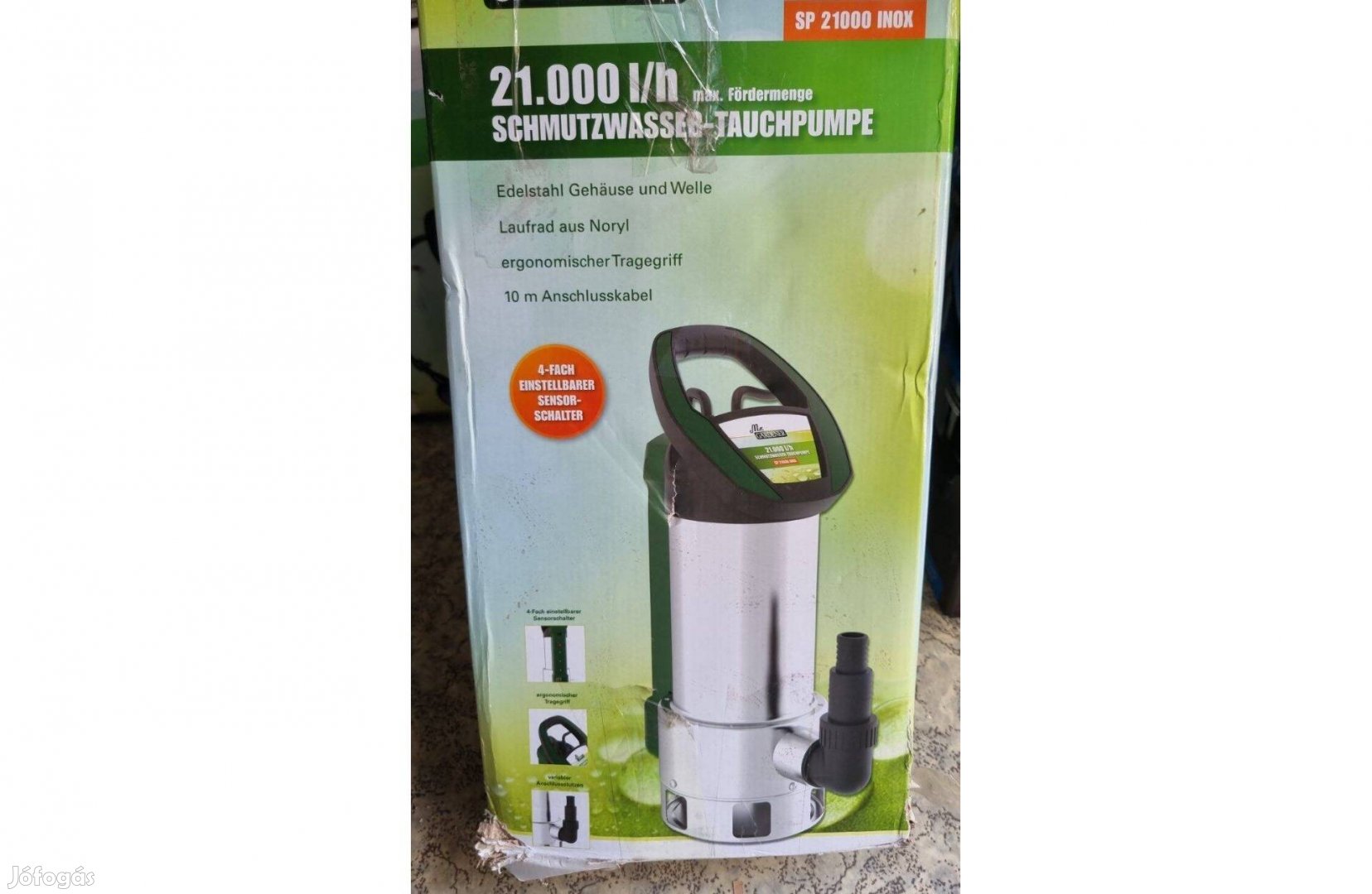 Erős merülőszivattyú, saválló inox házzal 21000liter/h búvár szivattyú