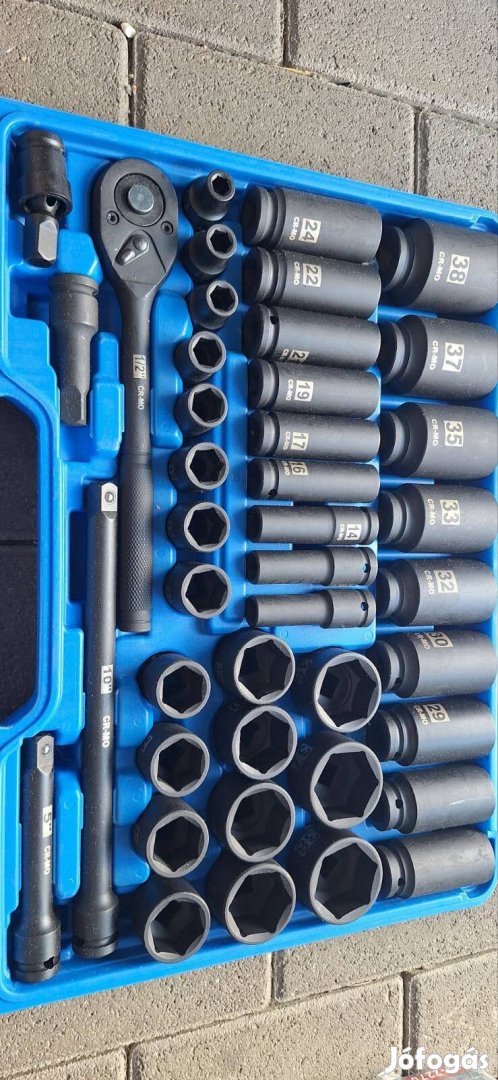 Erősített 1/2" 6-lapfejű dugókulcs készlet, 43 részes, rövid és hosszú