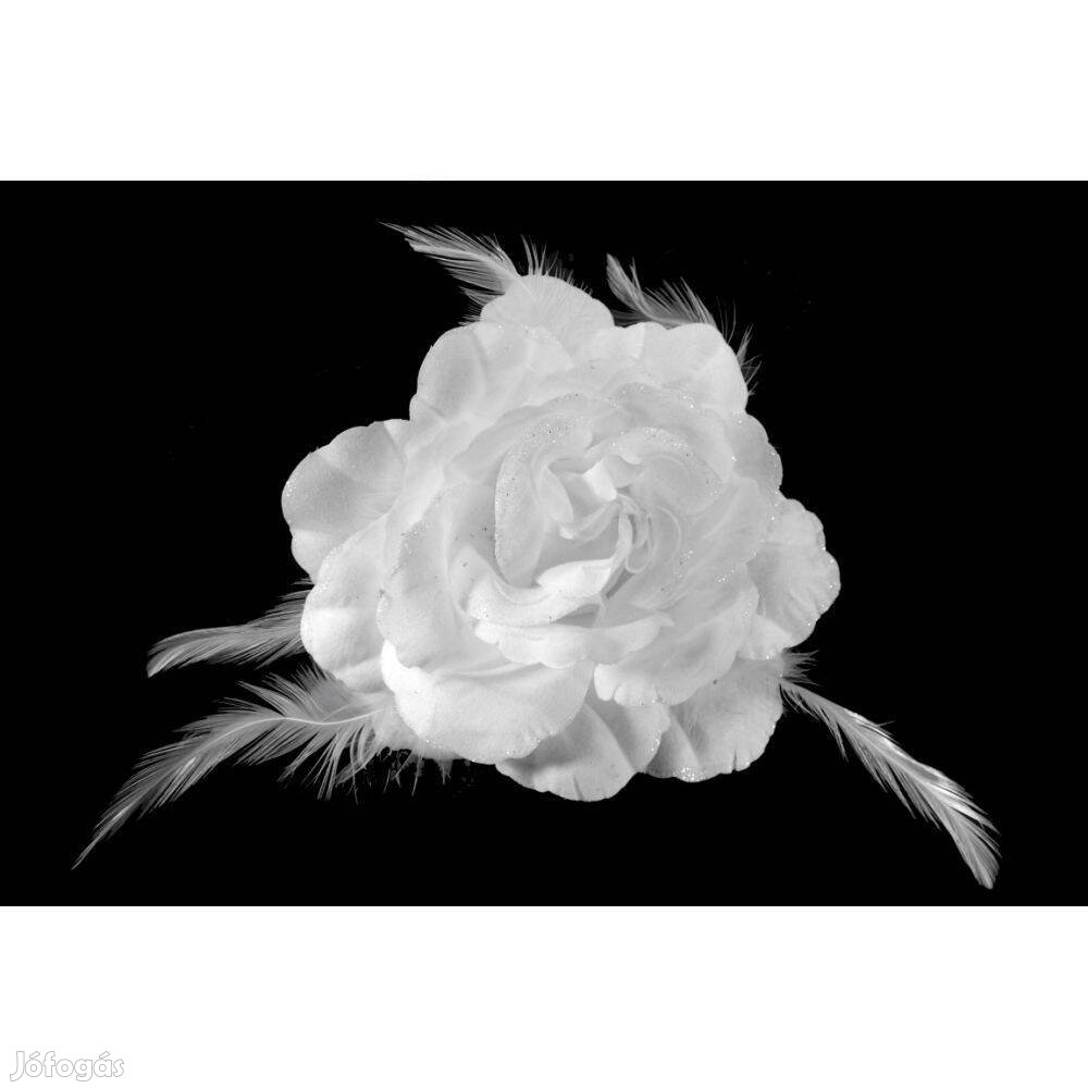 Esküvő BCS12 - Kitűző - 14cm-es csillogós rózsa virág tollakkal - hófe