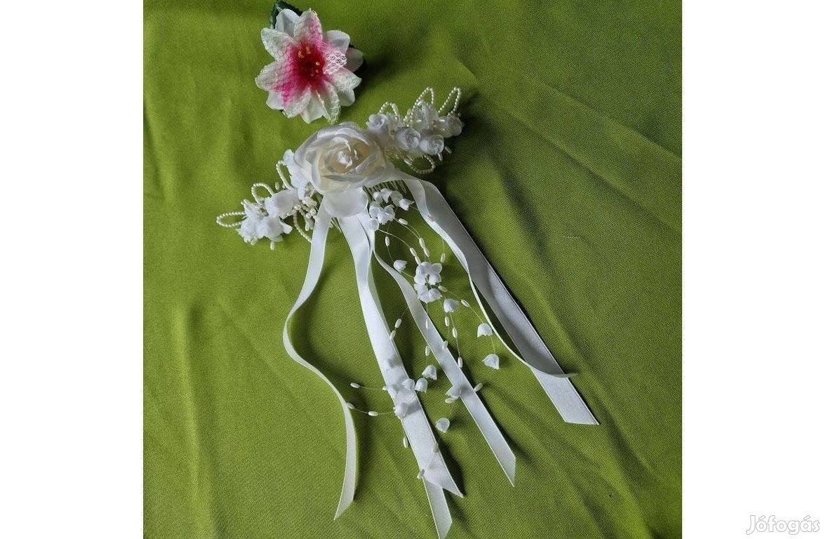 Esküvő Had158 - Hófehér rózsás, gyöngyös hagyományos fésűs hajdísz, ko