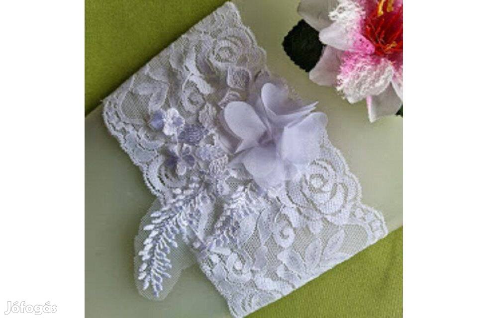 Esküvő Hak61 - 10cm-es 3D virágos hófehér csipke Harisnyakötő, Combcsi