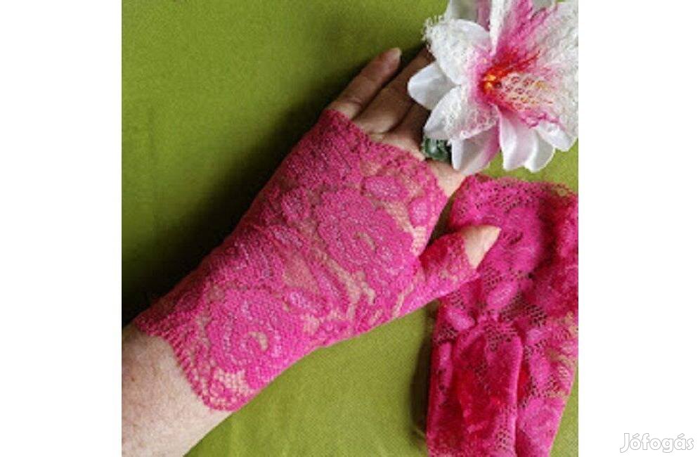 Esküvő Kty69 - 15cm-es egy ujjas pink, magenta csipke kesztyű