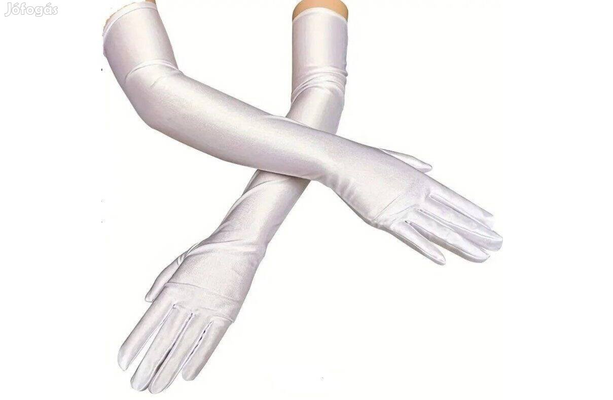 Esküvő Kty94B - 50cm-es fehér jersey menyasszonyi kesztyű, operába, bá