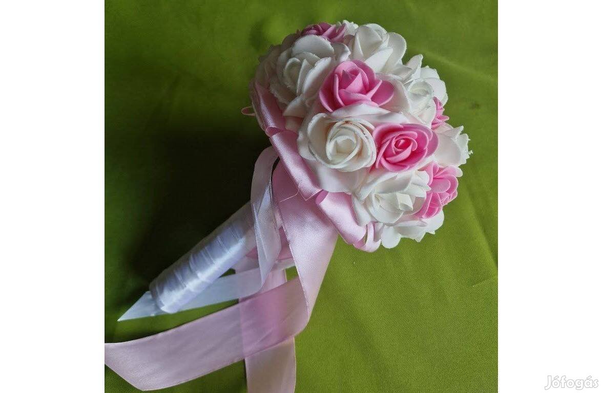 Esküvő MCS31 - Fehér menyasszonyi habrózsa csokor - rózsaszín szín