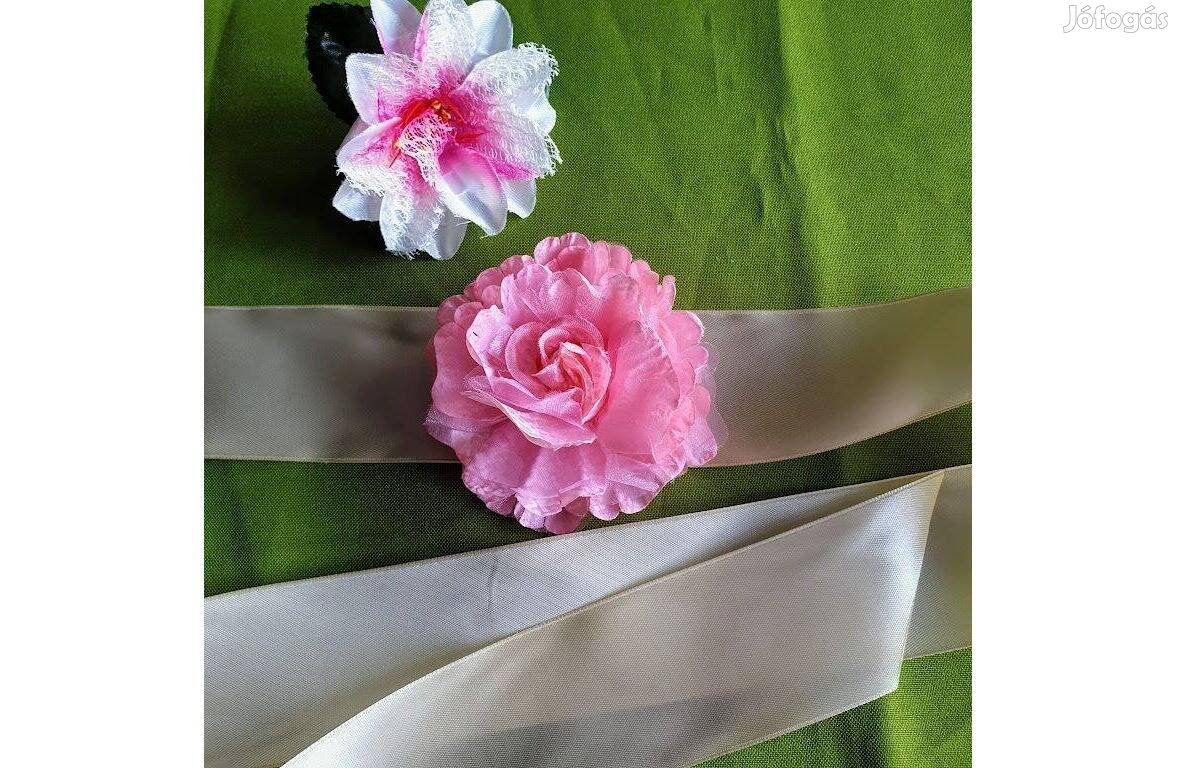Esküvő Möv11 - 10cm-es rózsaszín színű virágos menyasszonyi öv