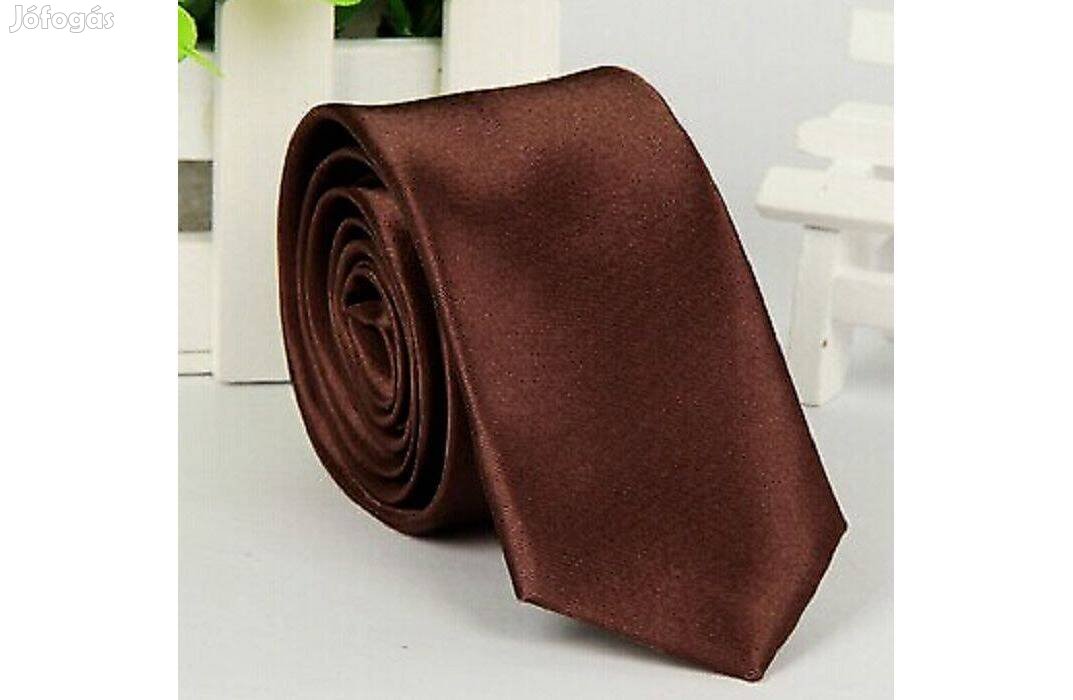 Esküvő NYK28 - Vékonyított típusú barna színű szatén nyakkendőd