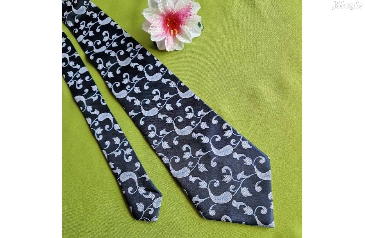Esküvő NYK71 - Sötétkék alapon indamintás selyem nyakkendő