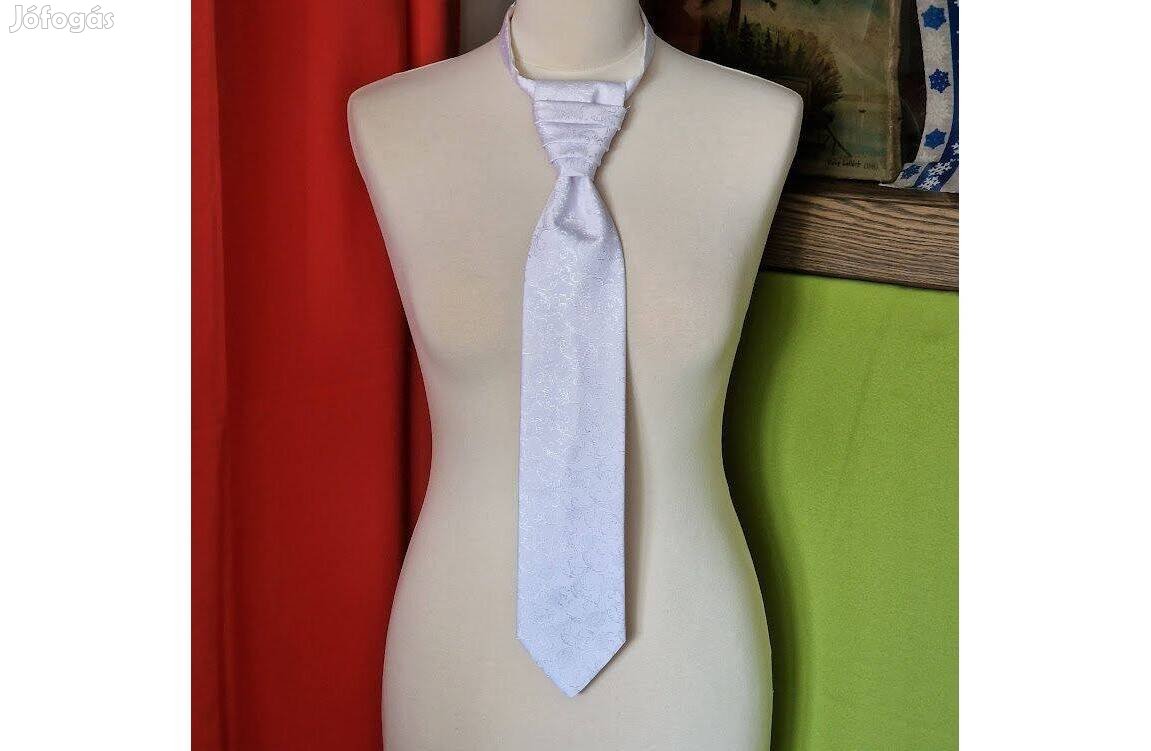 Esküvő Nyd03 - Hófehér színű levél mintás selyem szatén nyakkendő