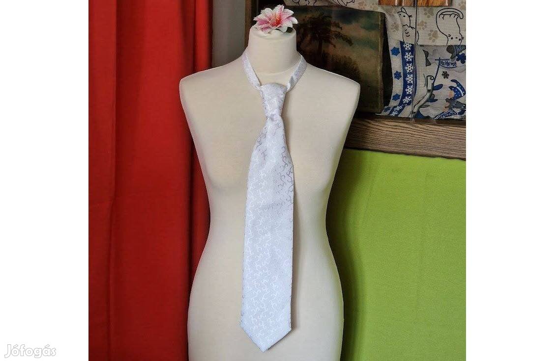 Esküvő Nyd04 - Hófehér színű inda mintás selyem szatén nyakkendő