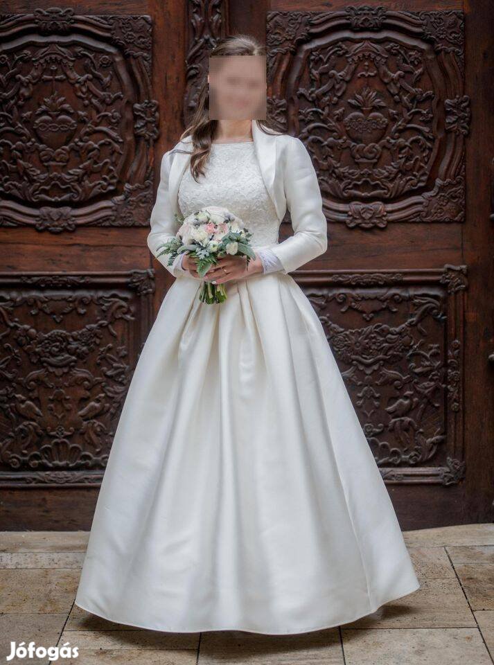 Esküvői menyasszonyi ruha, mikádó selyem, Aire Barcelona, Miami, 36-os