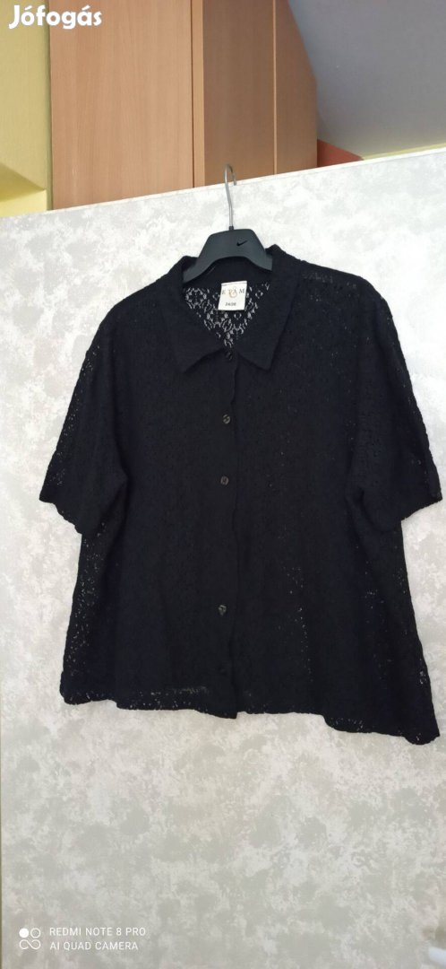 Etam fekete rövid ujjú pamut csipke blúz, kabátka, boleró