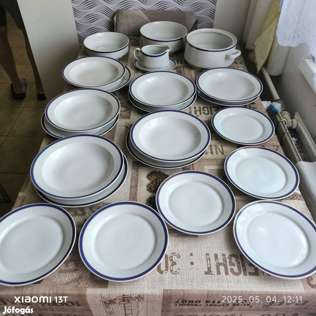 Étkészlet! Alföldi porcelán kék csíkos étkészlet eladó! 23 db-os