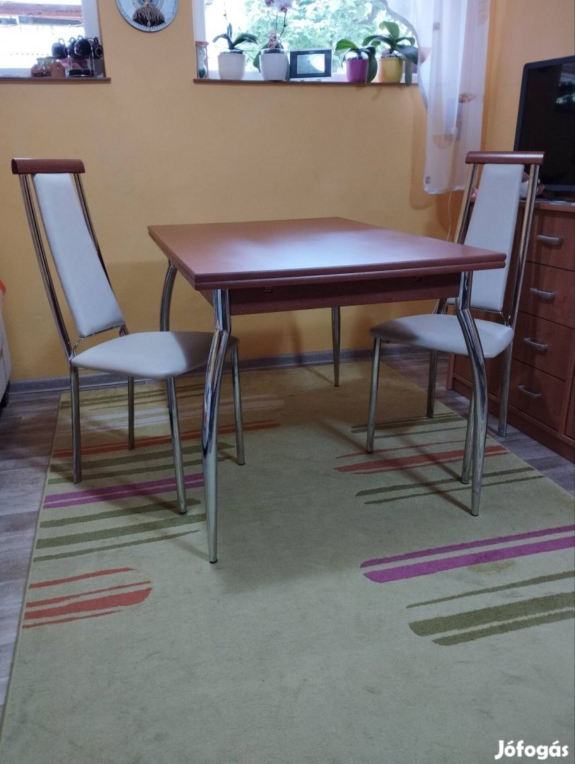 Étkezőasztal 120/180x80 cm tömör fa asztal 5 db szék újsz 