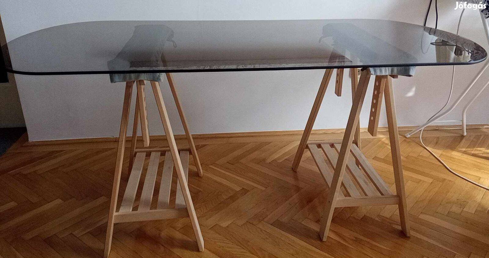 Étkezőasztal (Üveglap + 2 IKEA Mittback fa bak)