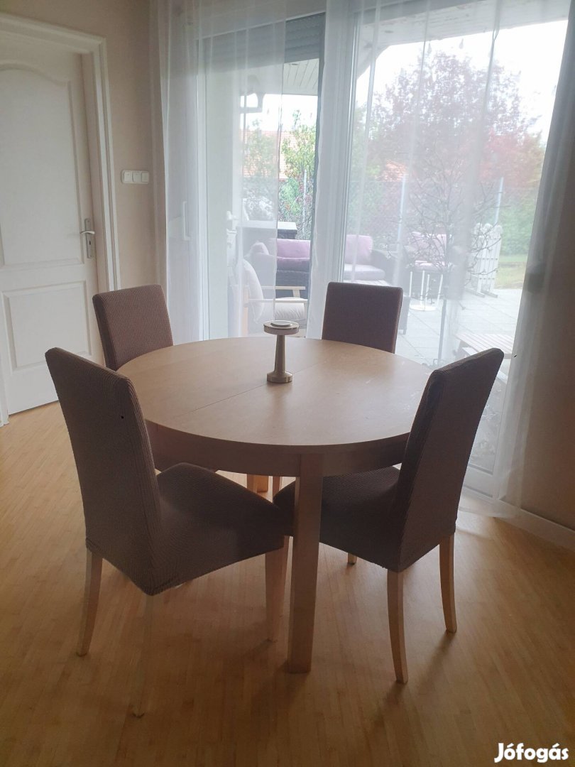 Étkezőasztal székekkel/bővíthető, kör alakú