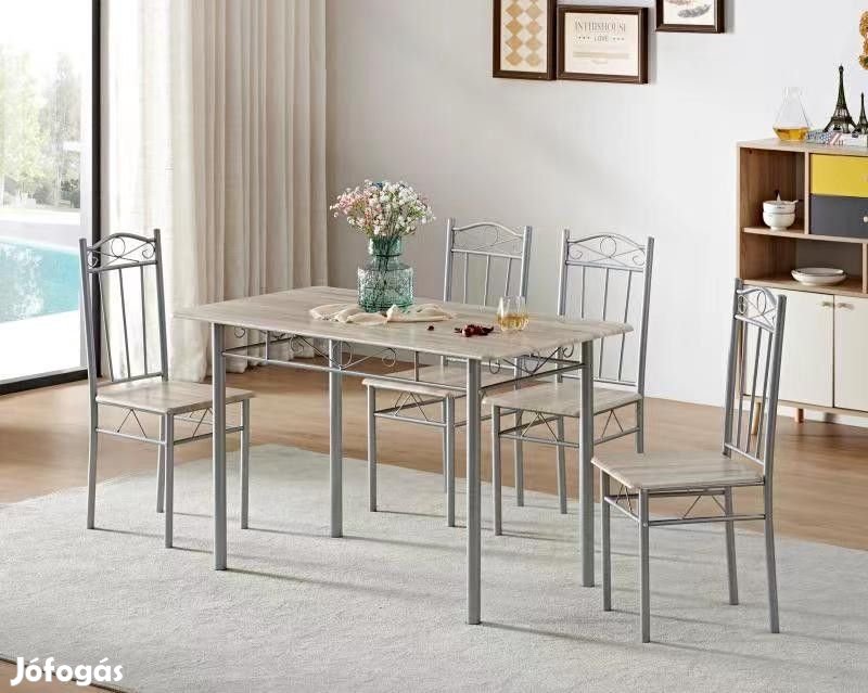 Étkezőasztal szett 4 db székkel szürke BC FUR-101-160S