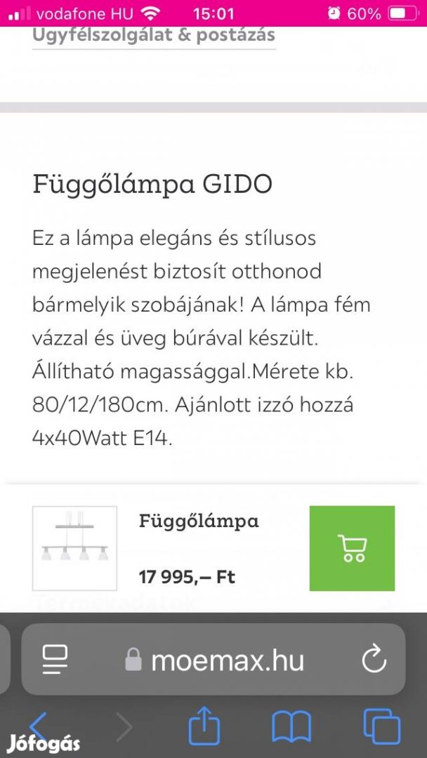 Étkezőasztali függőlámpa