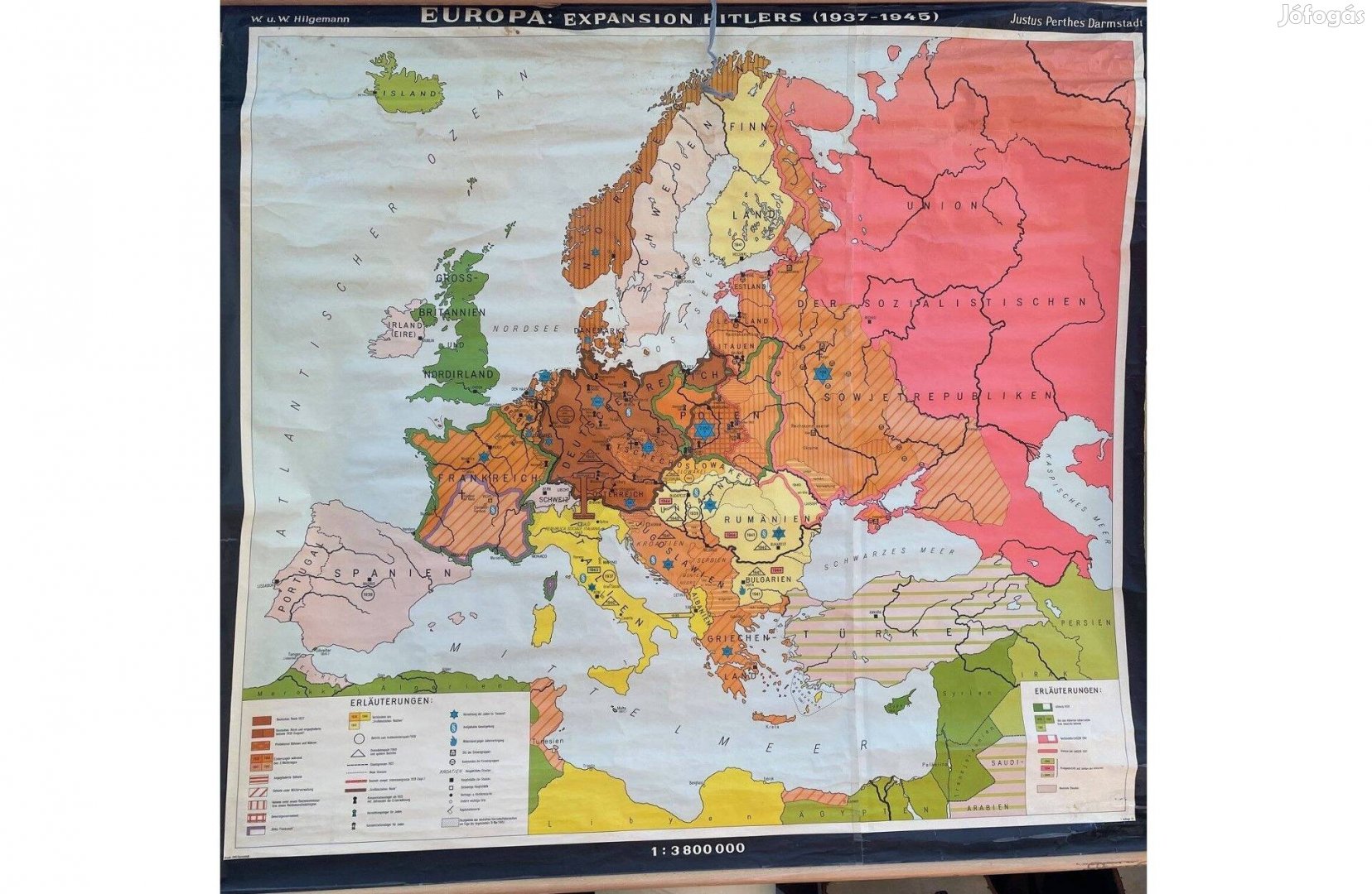 Európa-Német birodalmi terjeszkedés 1937-1945 iskolai térkép nagy